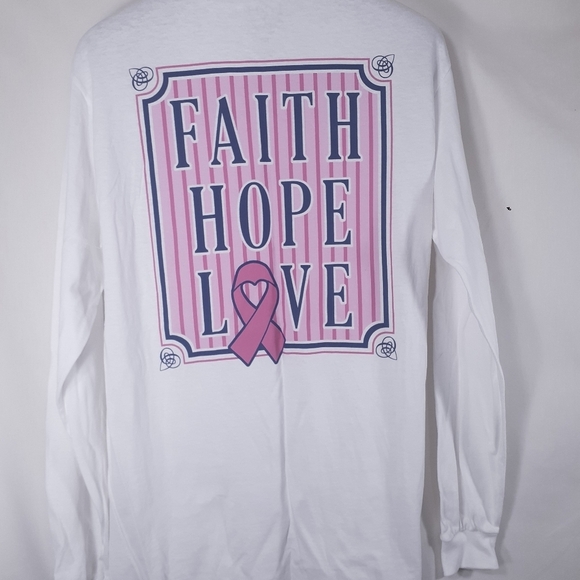 Benny & Bella long sleeve T-Shirt Faith Hope Love pink ribbon Size M Graphic Tee - Picture 1 of 5